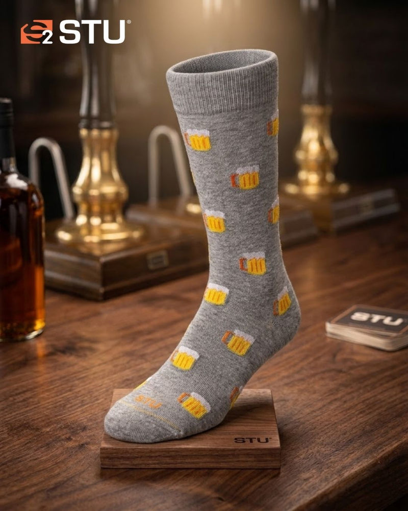 Medias premium STU con diseño de cerveza en color plateado